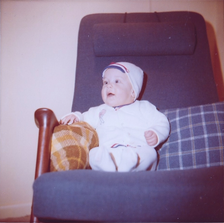 Me in our cool blue chair.