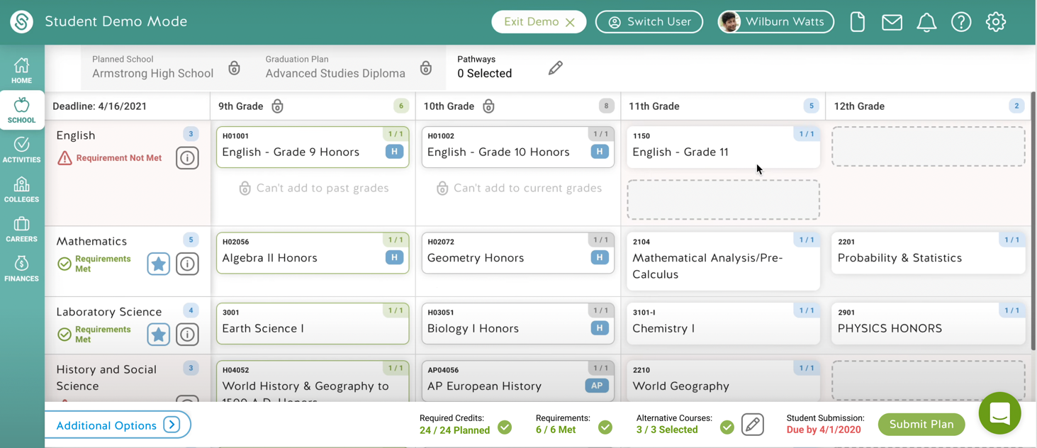 The 'Before' version of the Course Plan Summary page.